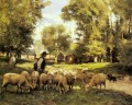 Un berger et son troupeau La vie à la ferme Réalisme Julien Dupre